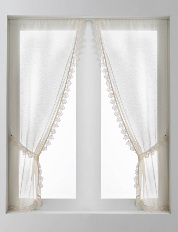 Rideau macramé finition passe-tringle embrasse assortie - la paire (crème) Rideau macramé finition passe-tringle embrasse assortie - la paire (crème)